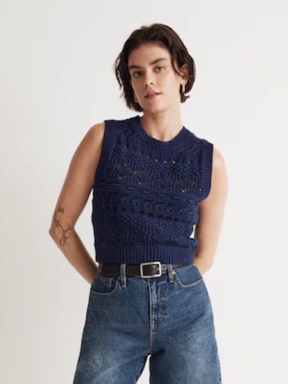 Madewell Navy Crochet Knit Tank Top